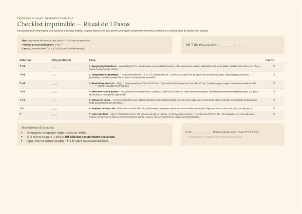 Checklist imprimible del Ritual de 7 Pasos